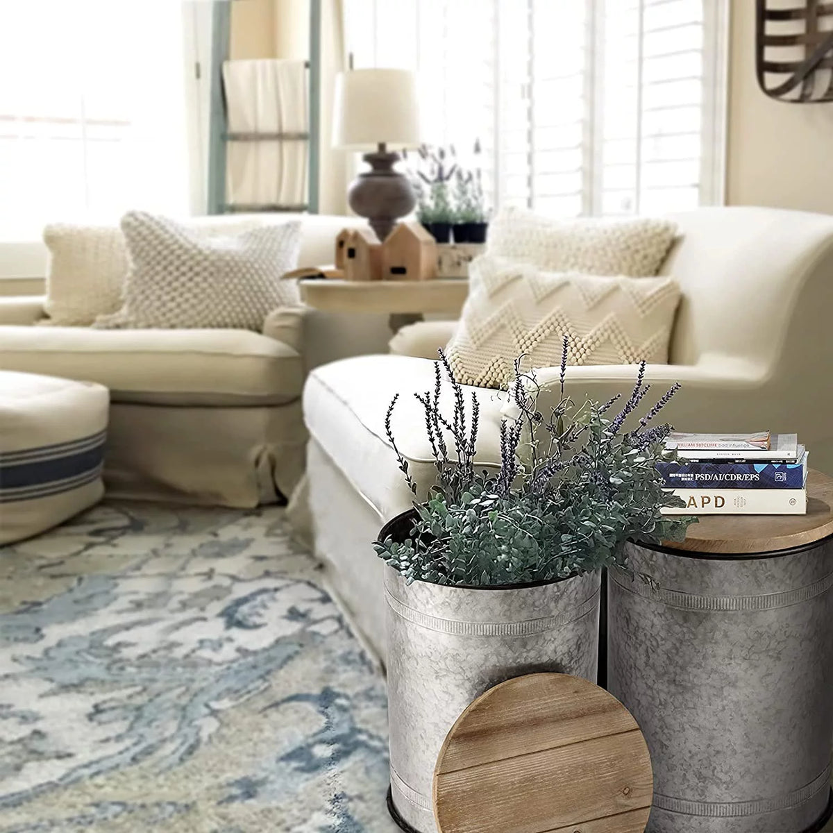 2 Piece Storage Side Table with Round Wood Lid R771
