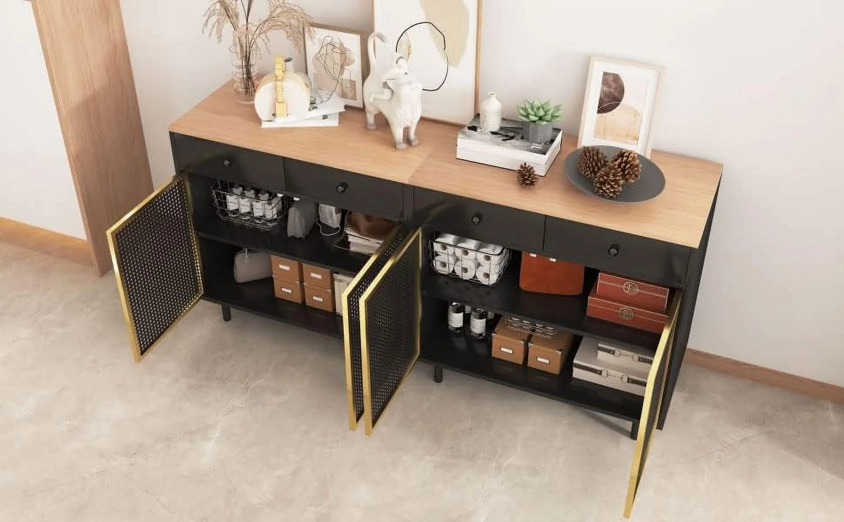 Modern Iron Rattan Buffet Sideboard Cabinet Set of 2 T286568