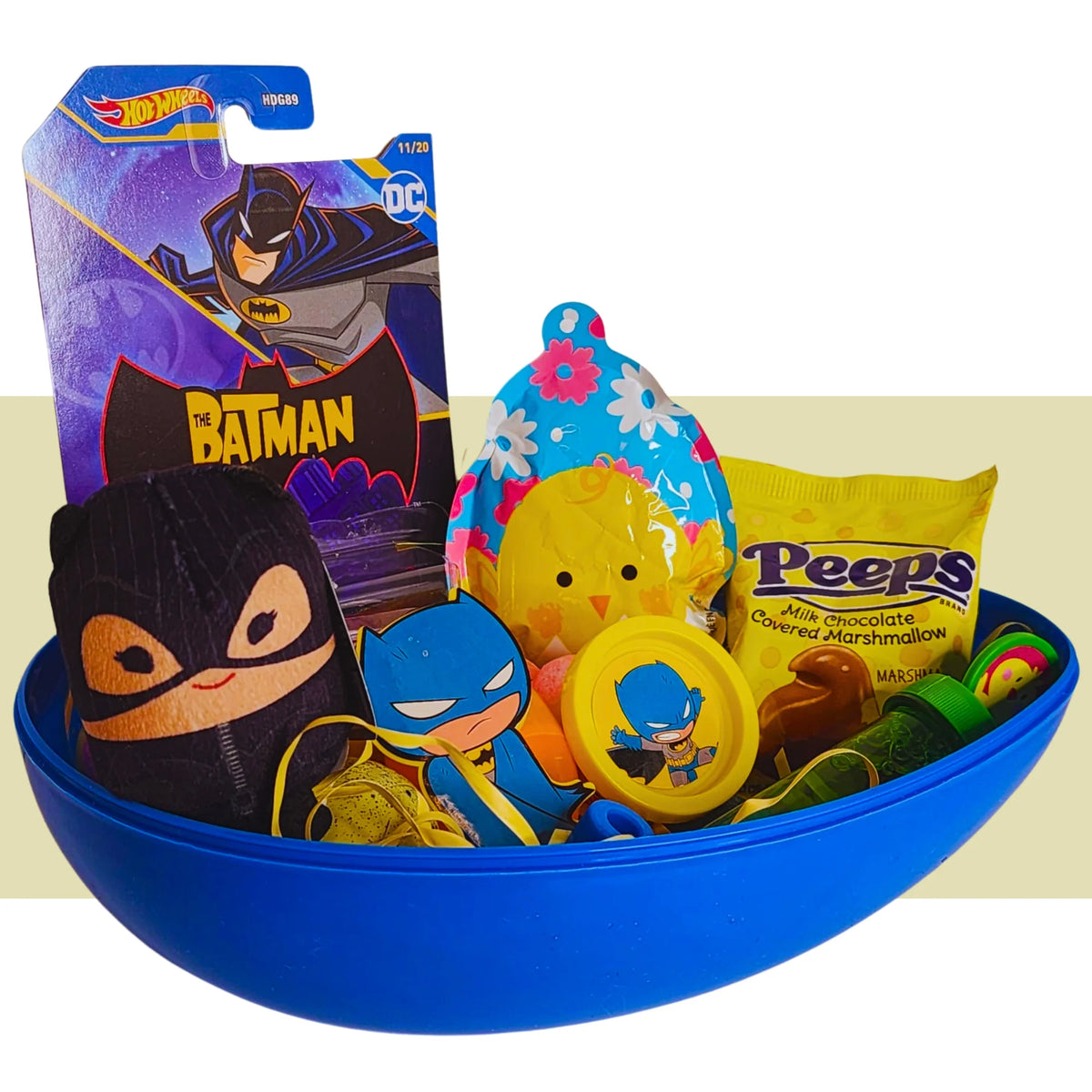 Pre-Filled Easter Basket with Plush Toy, Car, Balloon Eggs, Candies & Reusable Egg-Shaped Container X3544