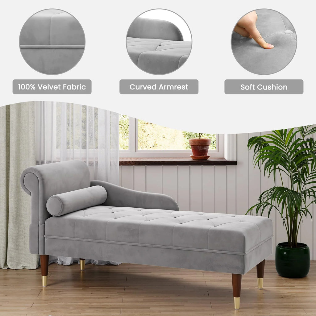 Grey Velvet Chaise Lounge D857