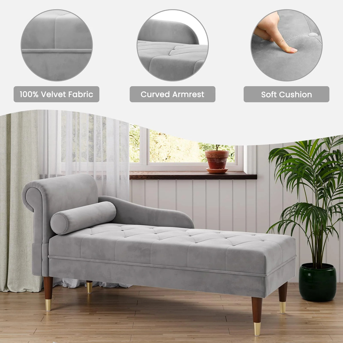 Grey Velvet Chaise Lounge D857