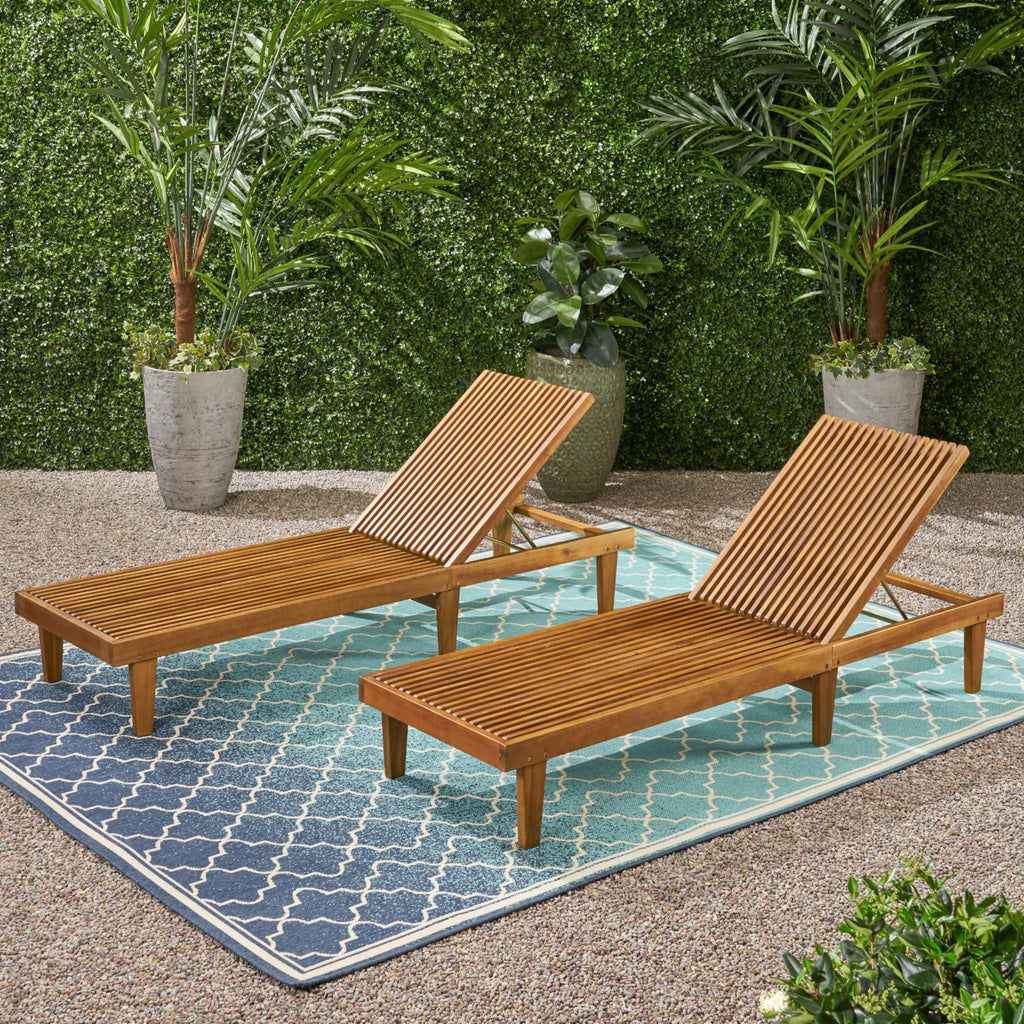 Teak Acacia Wood Chaise Lounge Set of 2 B832950