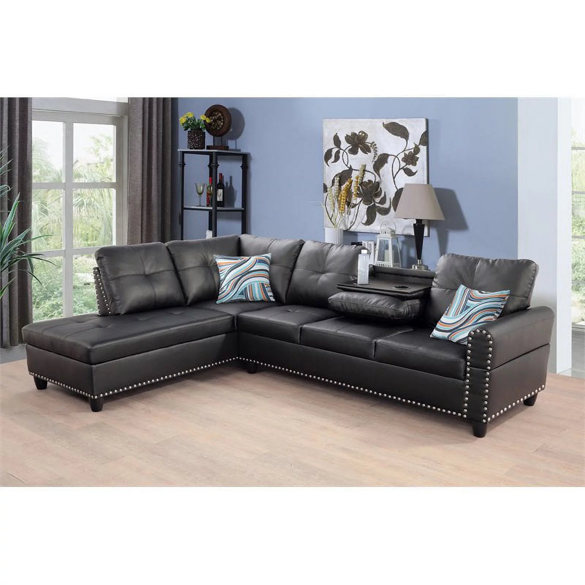 Faux Leather Sectional Sofa in Black B205949