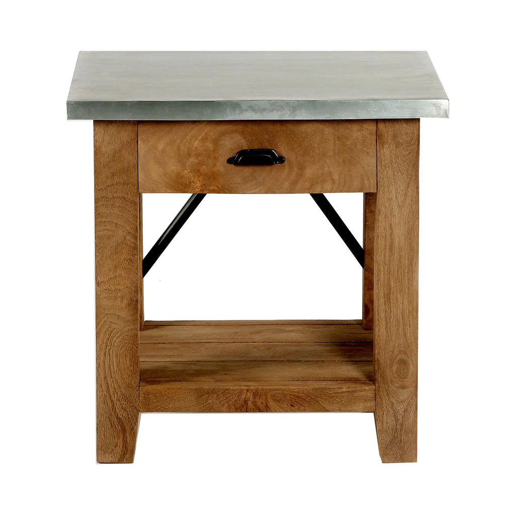 22" Wood and Zinc Metal End Table with Drawer D9027