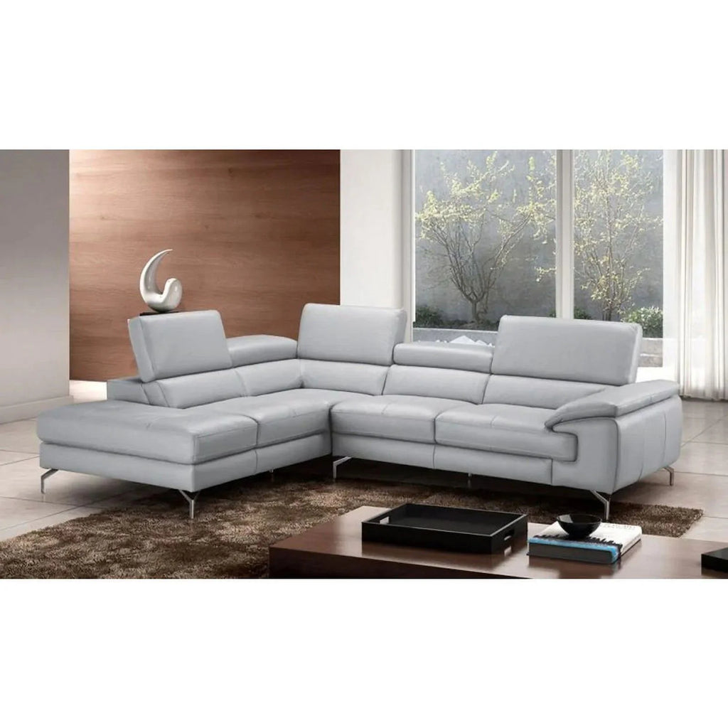 Grey Leather Sectional Sofa with Right Hand Facing Chaise O201068