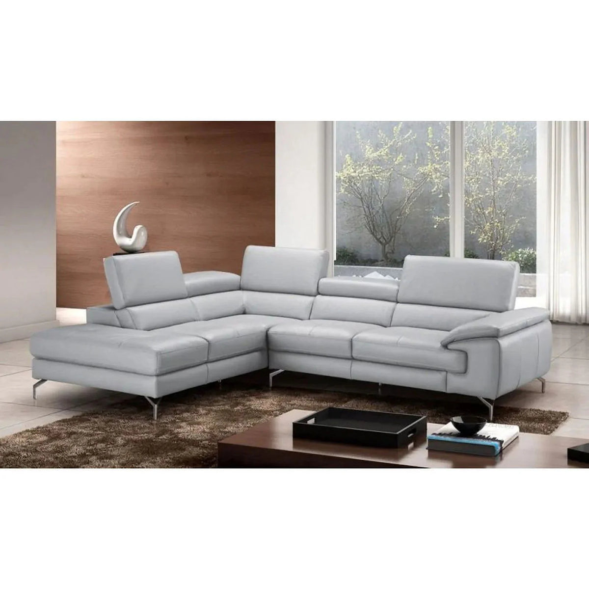 Grey Leather Sectional Sofa with Right Hand Facing Chaise O201068