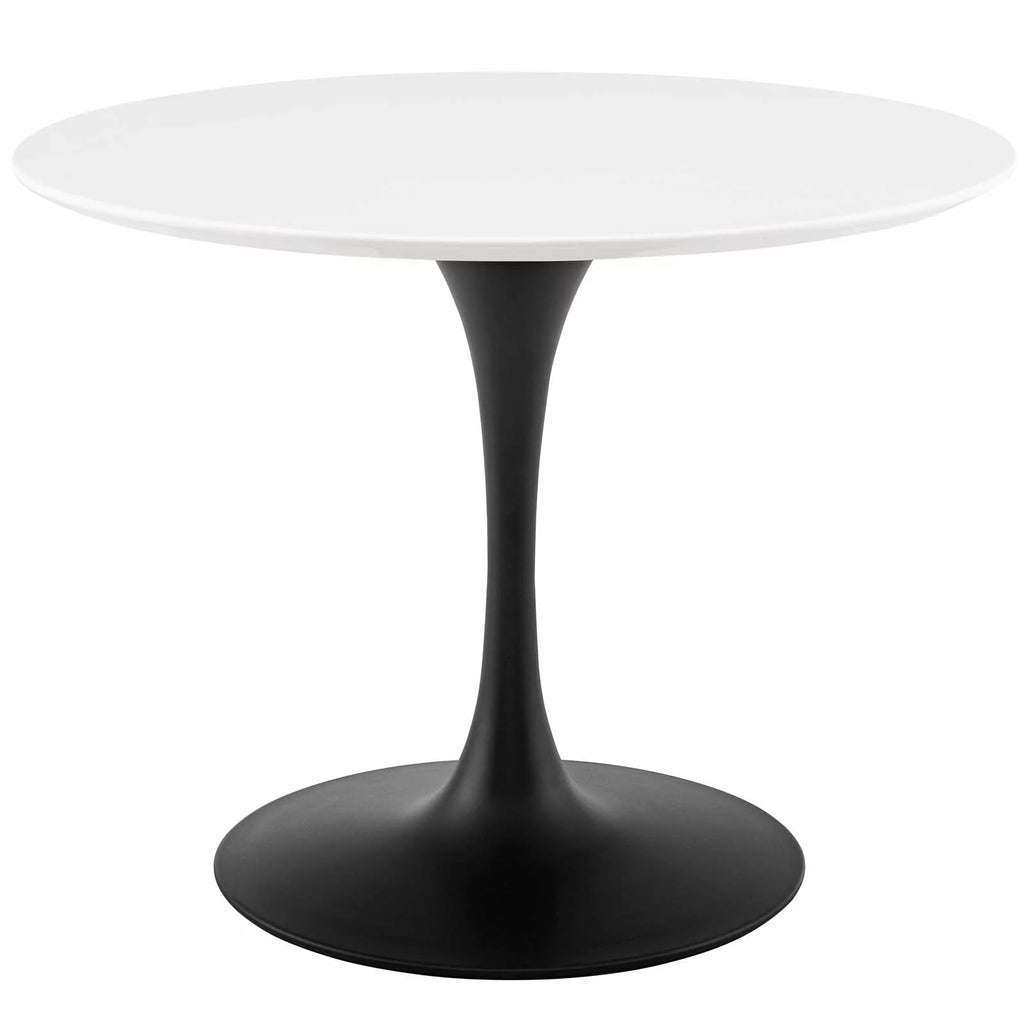 Round Dining Table Wood Metal Steel Black White G413