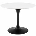 Round Dining Table Wood Metal Steel Black White G413