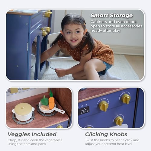 Blue Play Kitchen with Sink, Oven, Fridge & 14 Pcs Accessories U615325