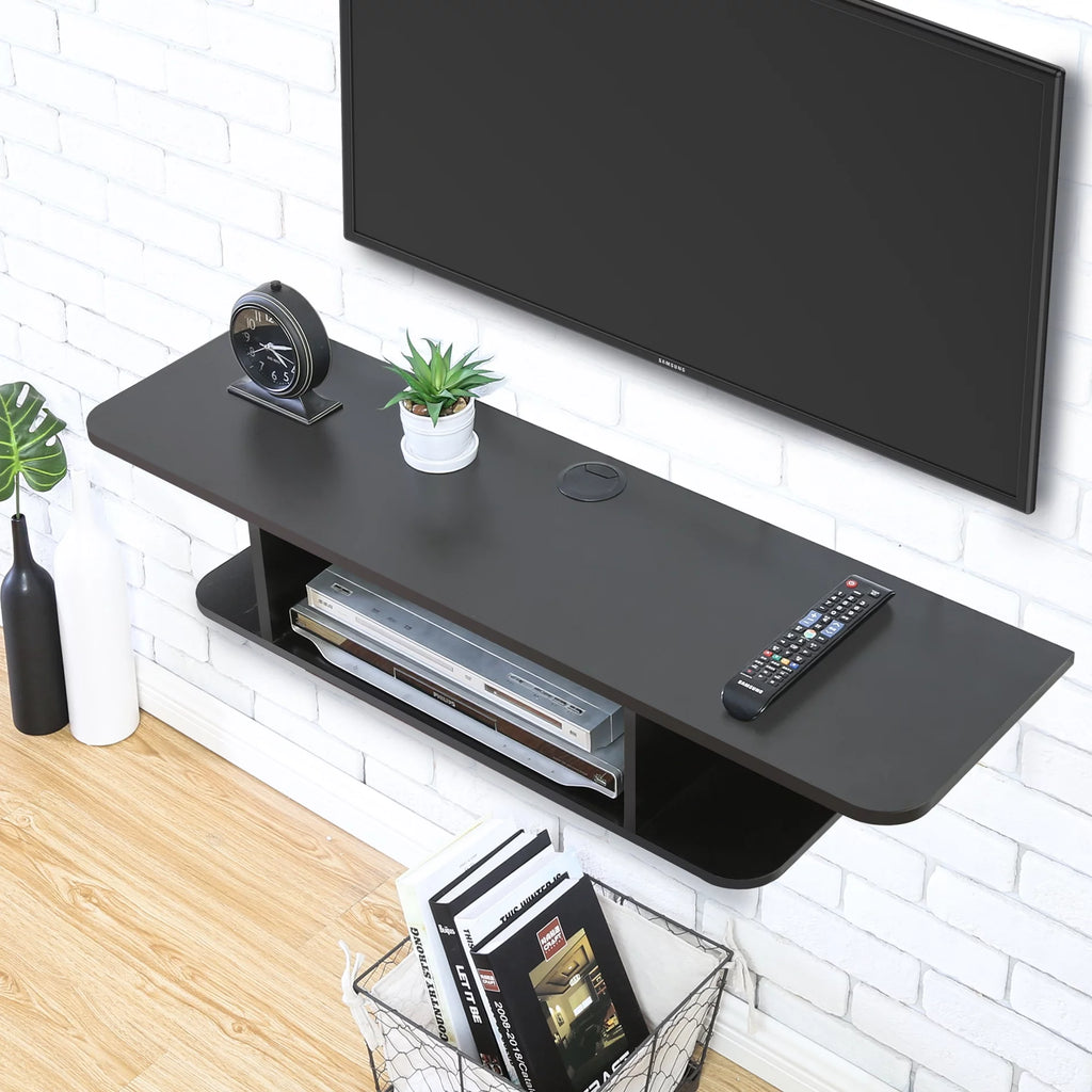 Black Wall Mounted Floating TV Shelf Media Console D580149