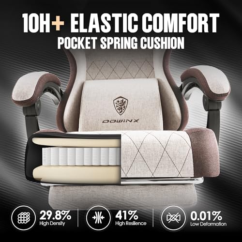 Beige Fabric Ergonomic Gaming Chair with Footrest X497087