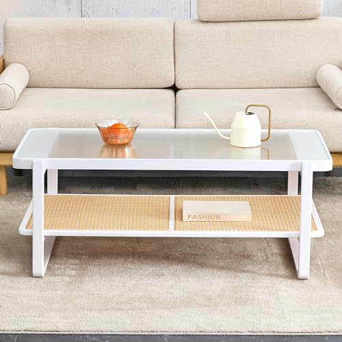 Rattan Coffee Table with Tempered Glass Top W85795