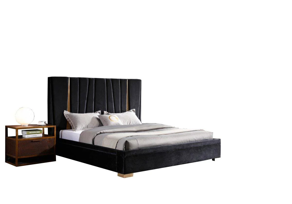 Black Velvet & Brass Queen Bed E701