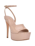 Beige Patent Ankle Strap Square Toe Stiletto Heeled Sandal Z8814