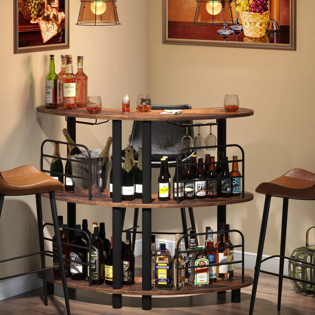 Rustic Brown 3 Tier Wine Bar Cabinet with Storage Shelves A379607