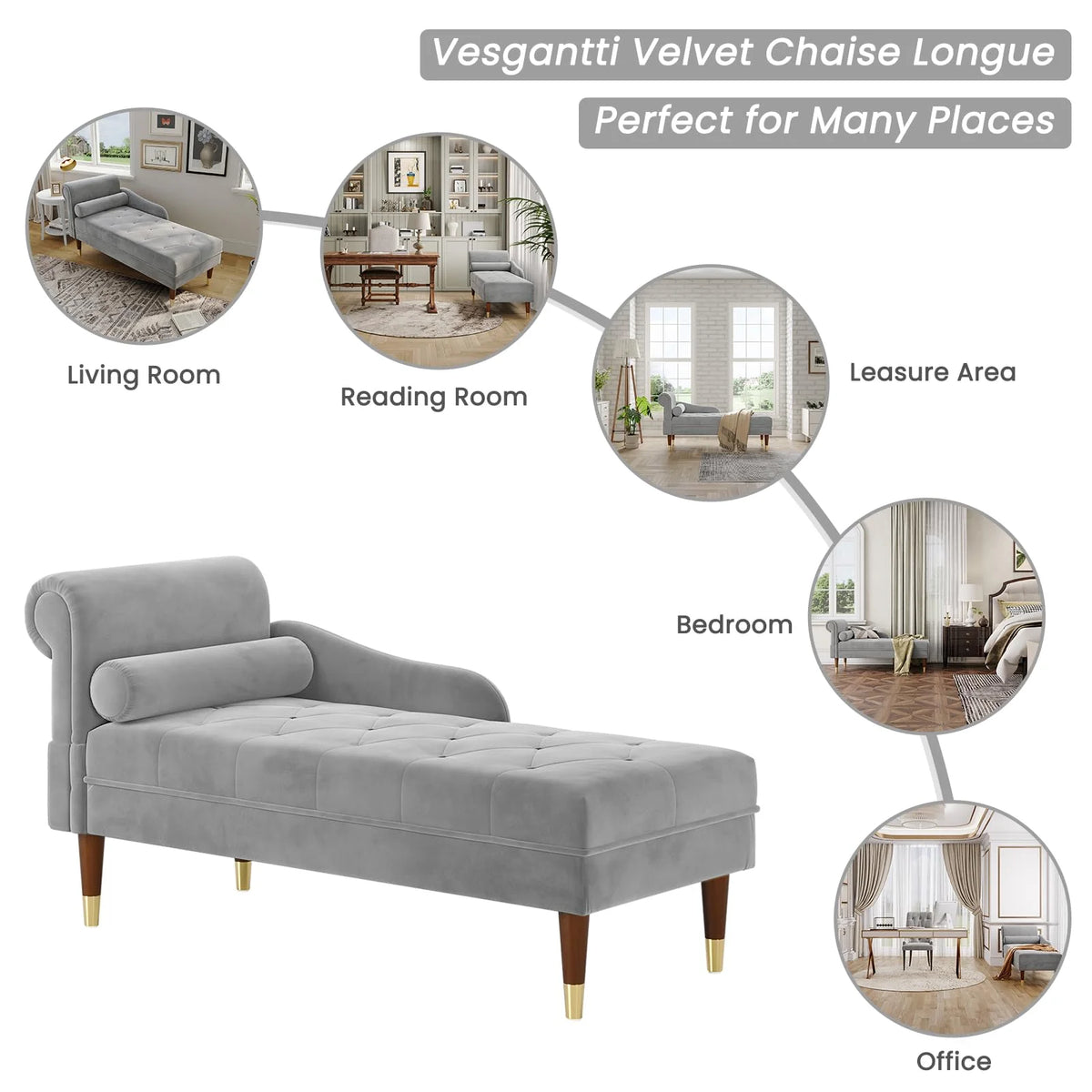 Grey Velvet Chaise Lounge D857