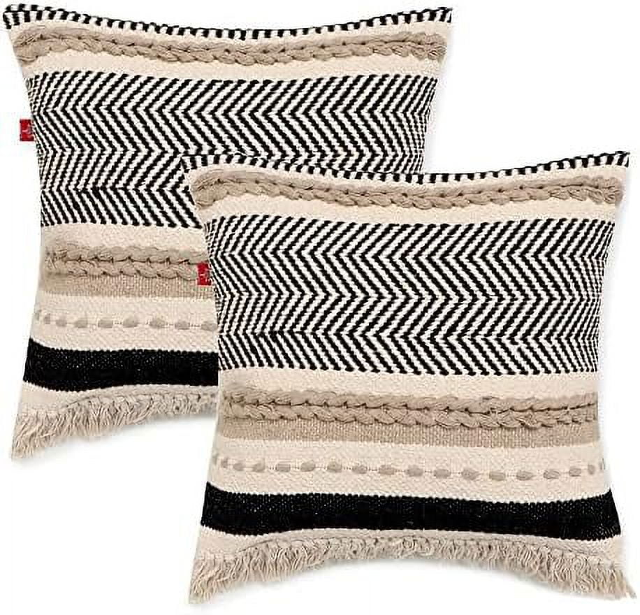 Handmade Boho Throw Pillow Covers Set Of 2 18"X18" Black C98720