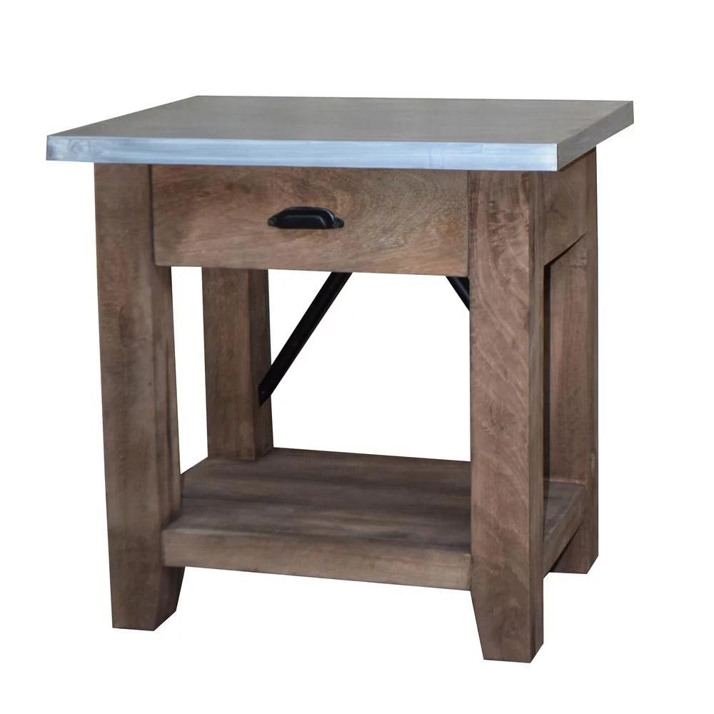 22" Wood and Zinc Metal End Table with Drawer D9027