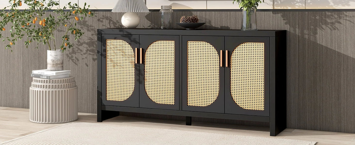 Modern TV Stand with Rattan Doors and Adjustable Shelves L468145