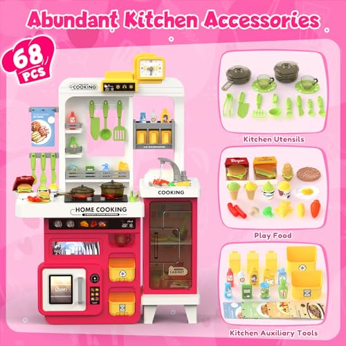 68 PCS Toddler Kitchen Playset with Light & Sound U1712