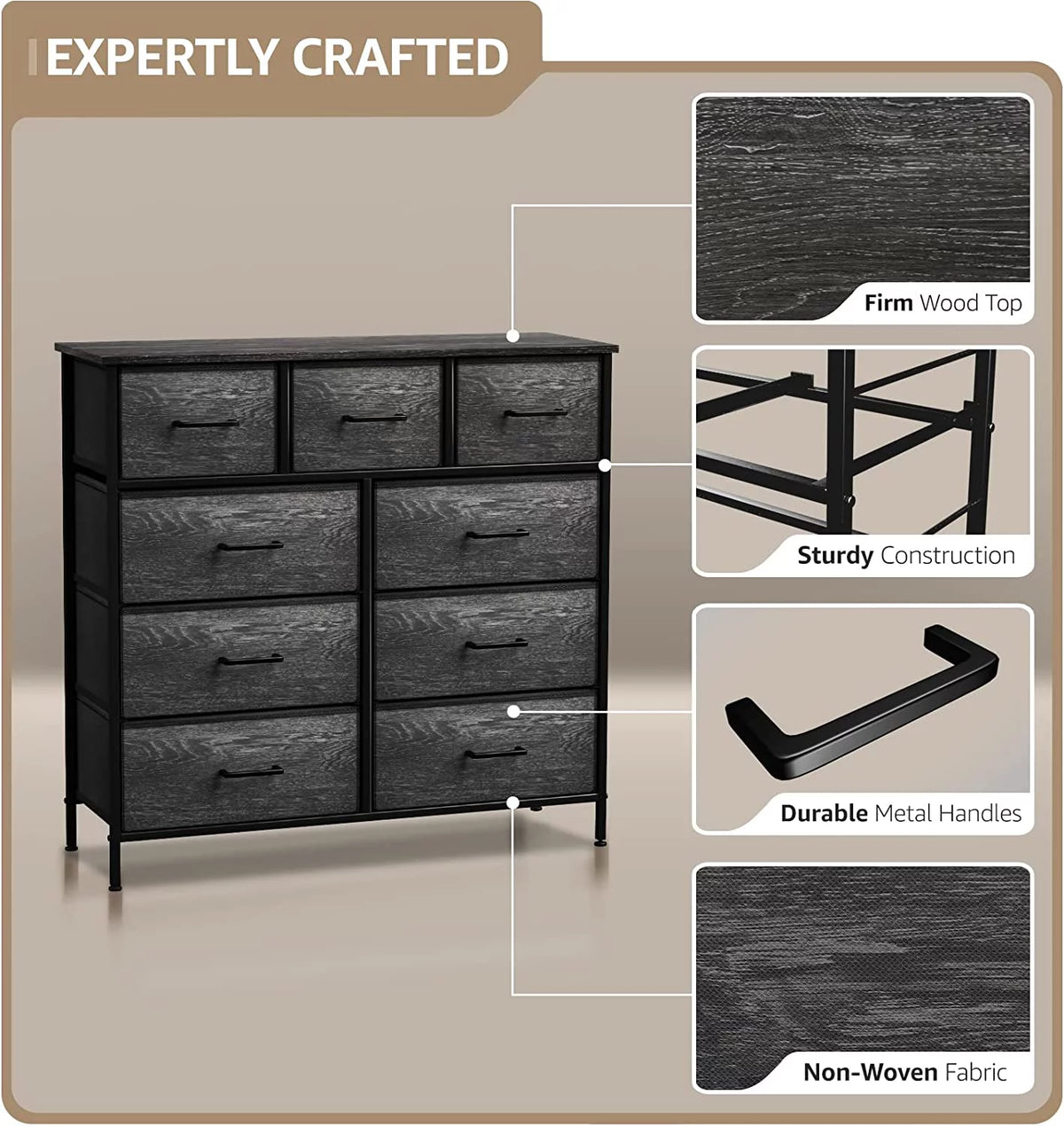 9 Drawer Fabric Dresser D303835