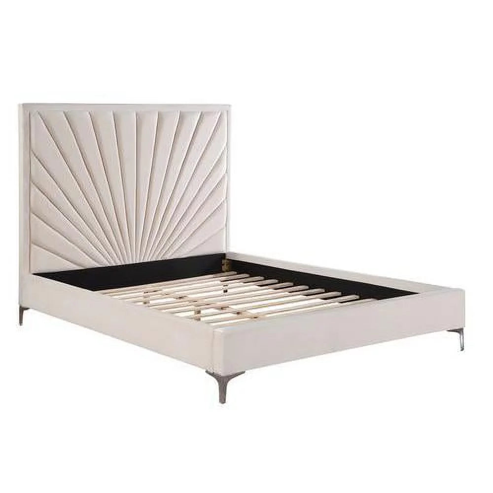 Beige Velvet Upholstered Eastern King Bed M620509