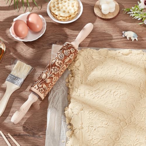 Darker 3D Flower Rattan 35cm Embossed Wooden Rolling Pin V5894