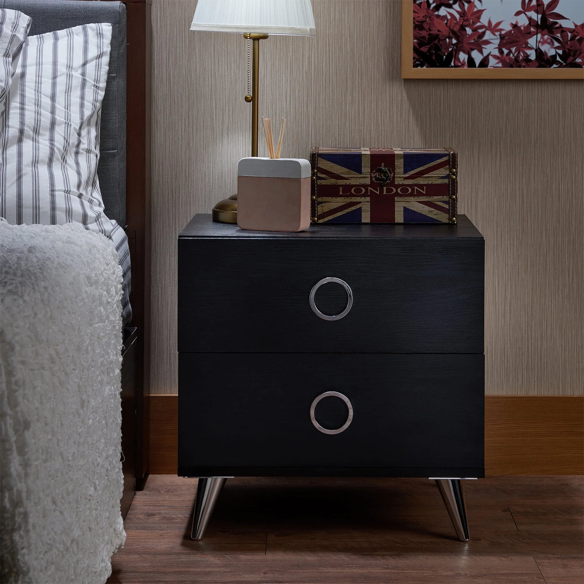 Black Accent Table with 2 Drawers B62804