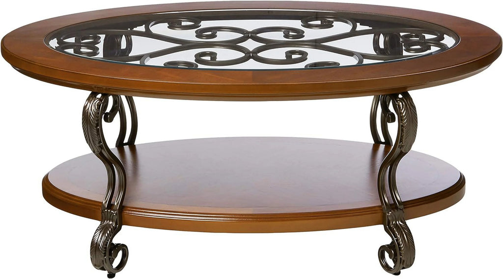 Oval Coffee Table with Glass Top and 1 Shelf K57603
