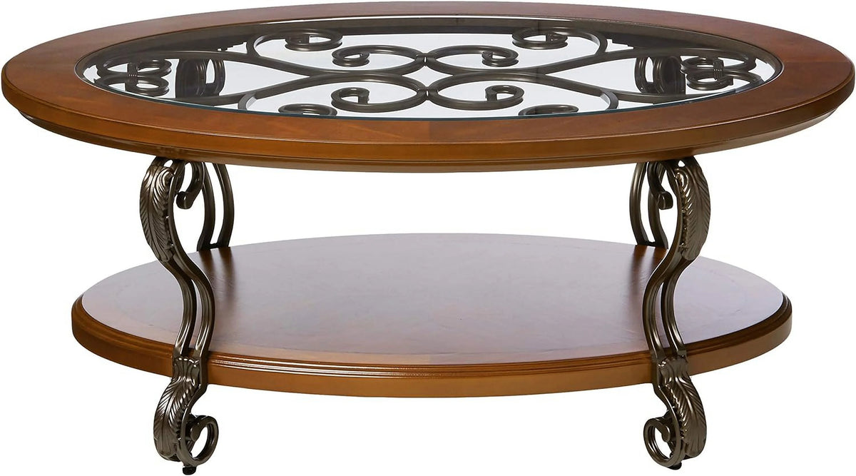 Oval Coffee Table with Glass Top and 1 Shelf K57603