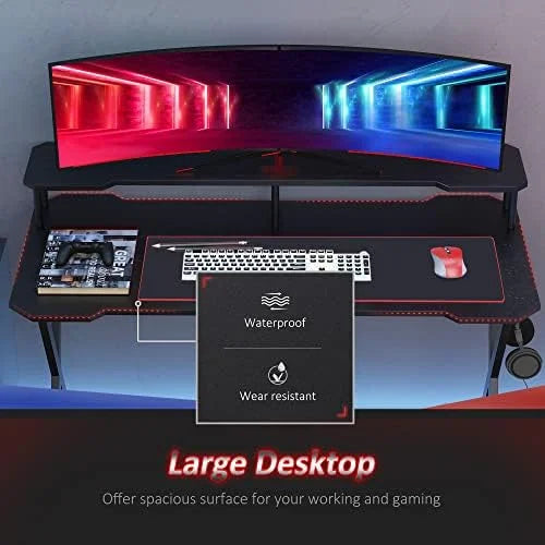 55 Inch Black Gaming Desk with Monitor Stand C83969