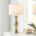 28" Tall Brass Metal Table Lamp with White Drum Shade E3019