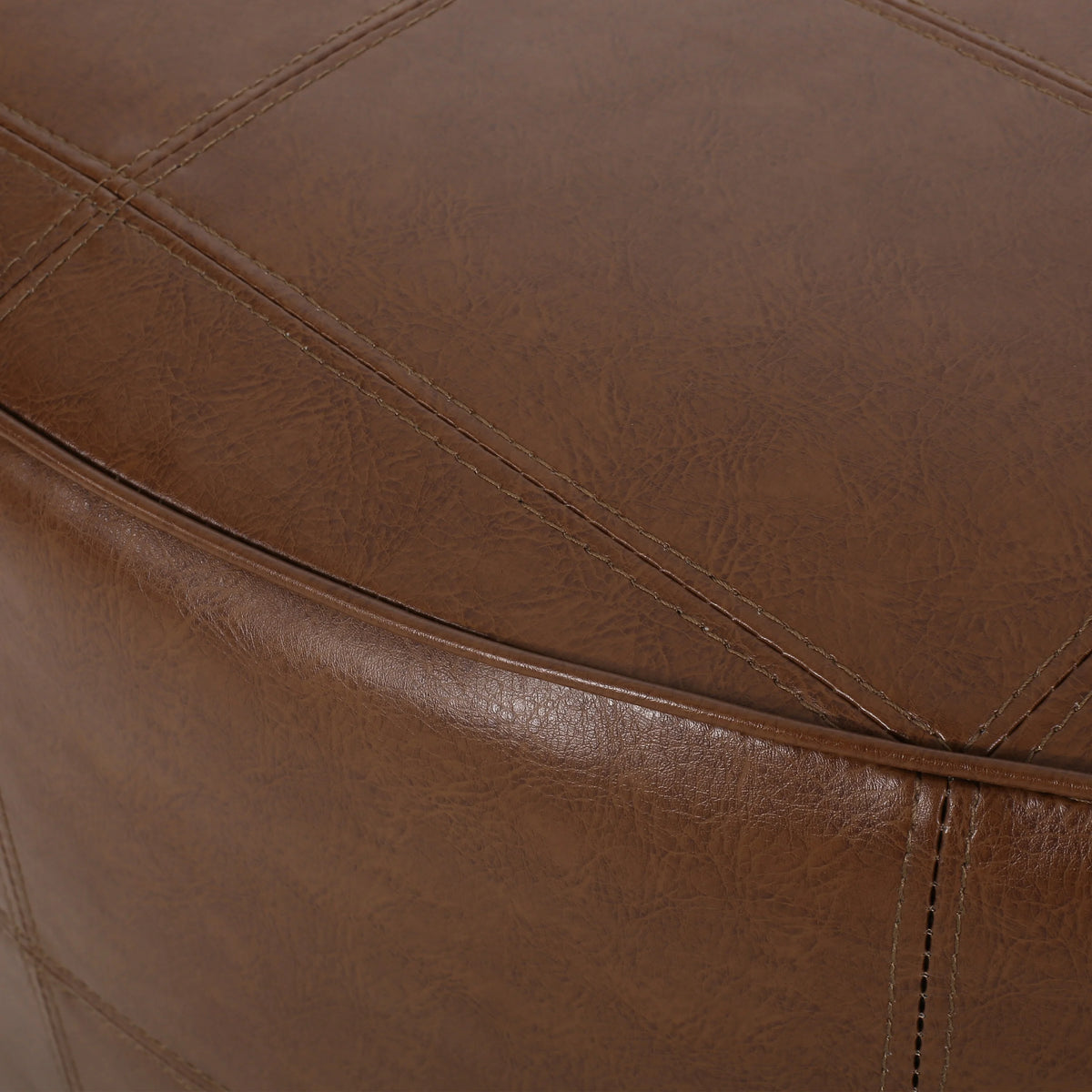 Cognac Brown Large Faux Leather Ottoman S6328