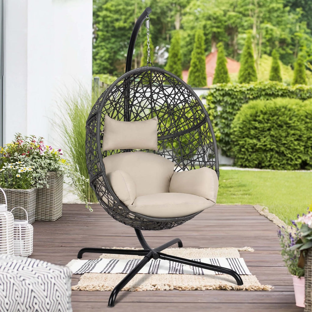 Oversized Black Hanging Swing Egg Chair with Stand T763