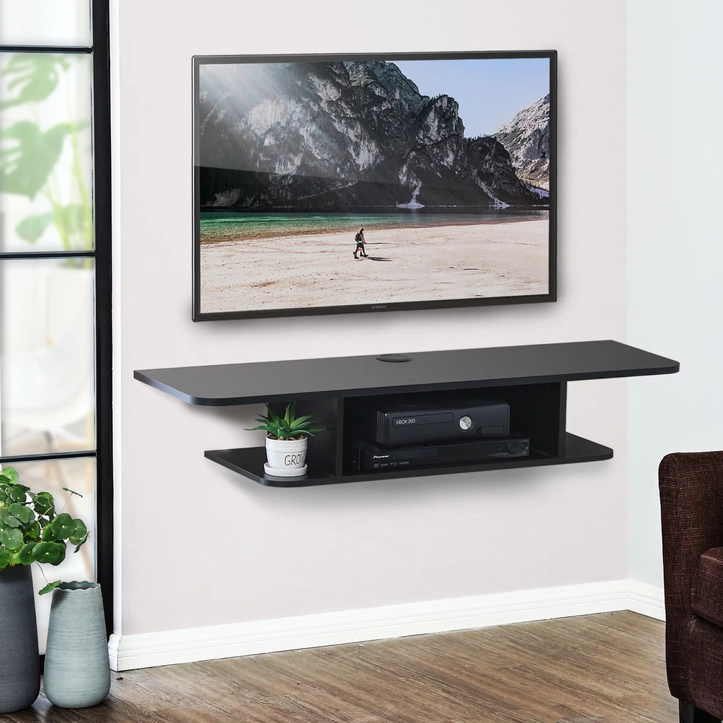 Black Wall Mounted Floating TV Shelf Media Console D580149