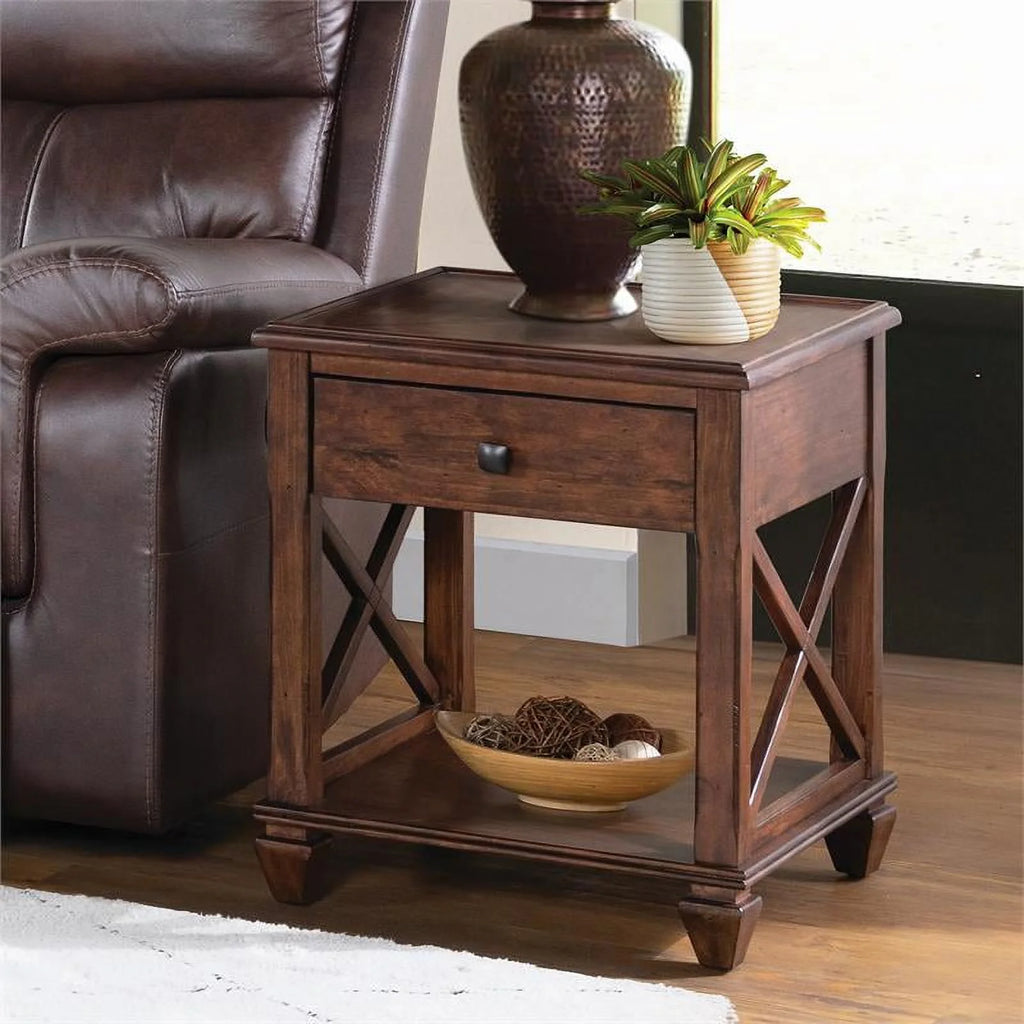 21" Square Wood End Table with Drawer Set of 2 I4928