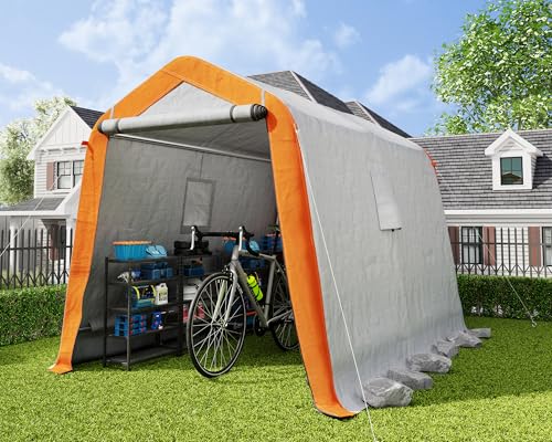 10.5x12x8 FT Heavy Duty Portable Shed Storage Shelter with 4 Waterproof Windows & Roll-up Zipper Door, Grey D11582