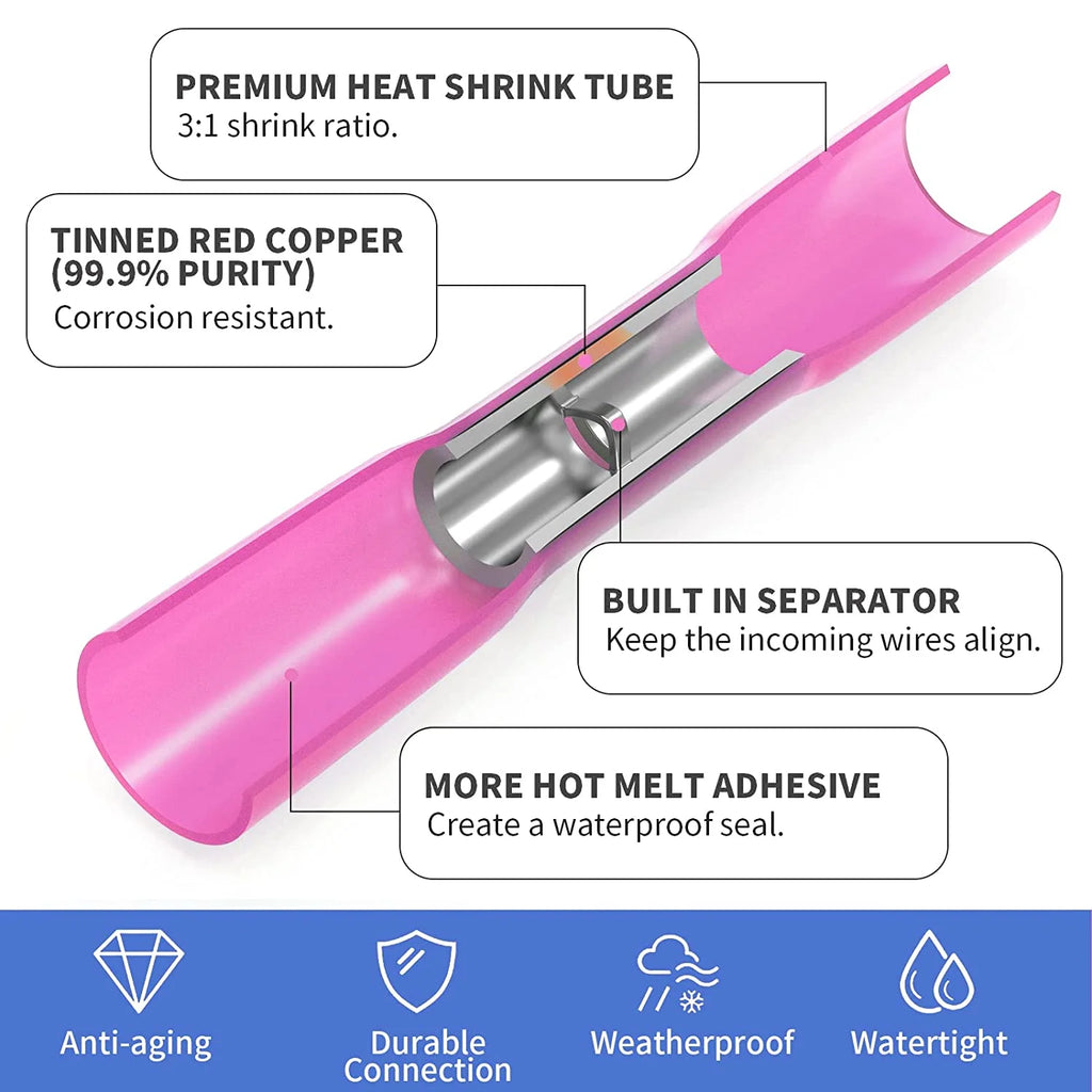 200 PCS Waterproof Insulated Electrical Crimp Butt Connectors 22-18 AWG Y277