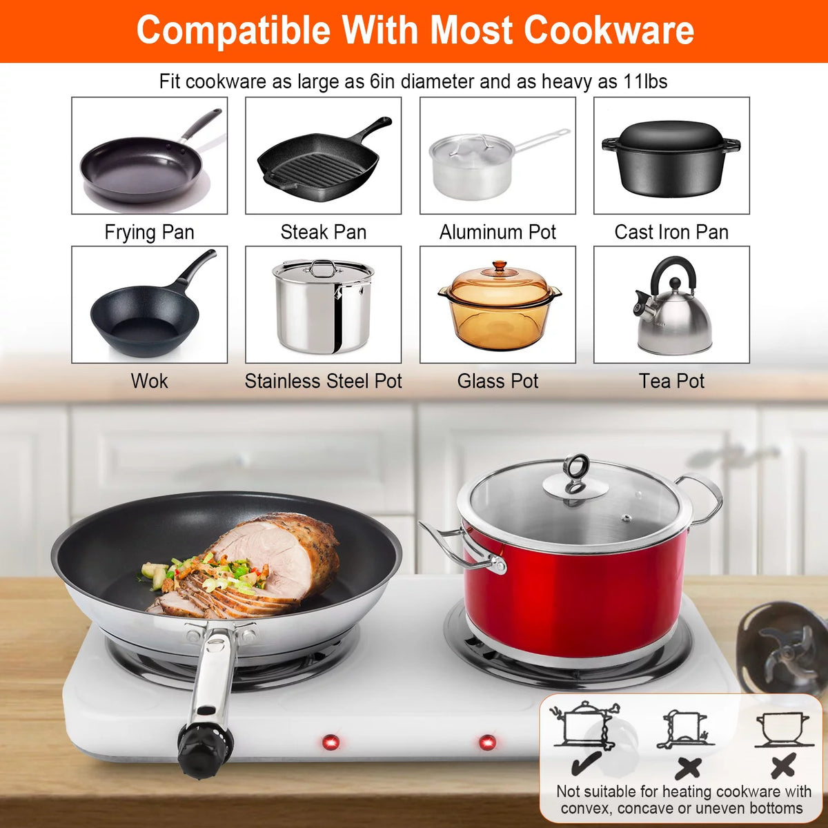 2000W Portable Electric Double Burner White H748626