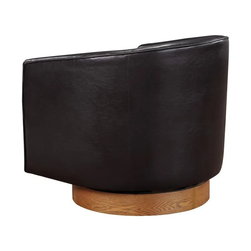 Brown Faux Leather Wood Base Swivel Chair C5549