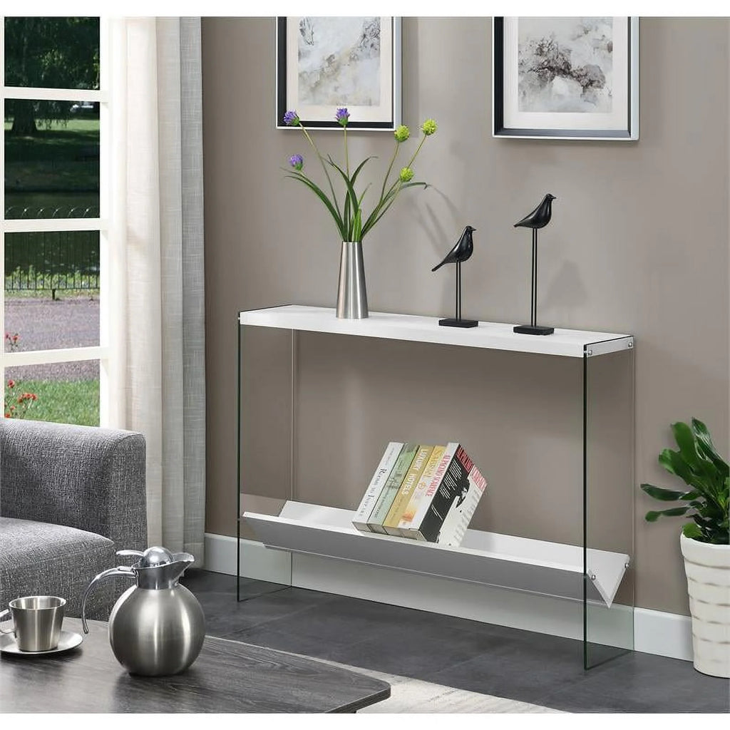 White Wood Console Table with Shelf E6815