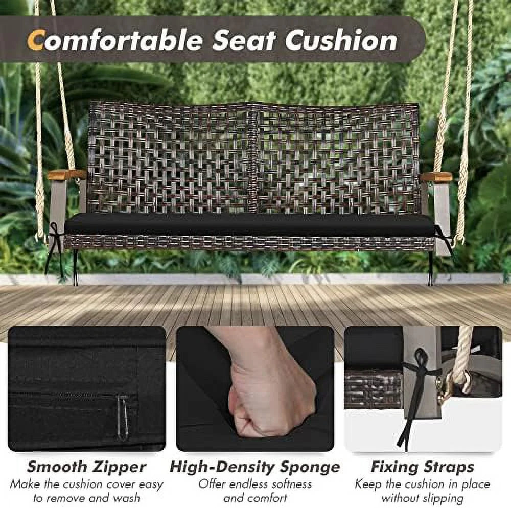 2-Seat Rattan Wicker Swing Chair with Seat Cushion X441