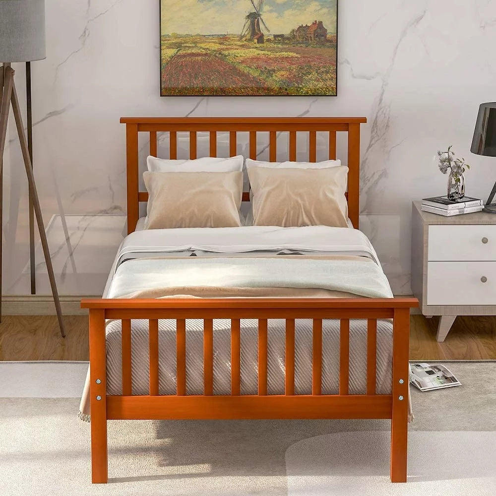 Pine Wood Low Profile Platform Bed, Twin, Oak S8307
