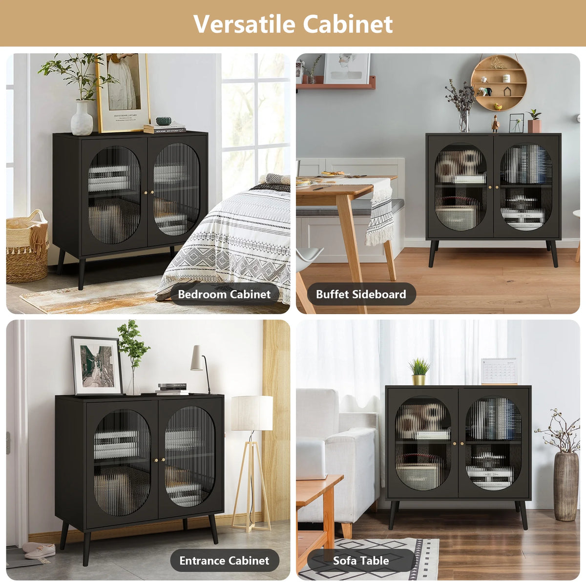 Black Sideboard and Buffets with 2 Doors and Adjustable Shelves U78885