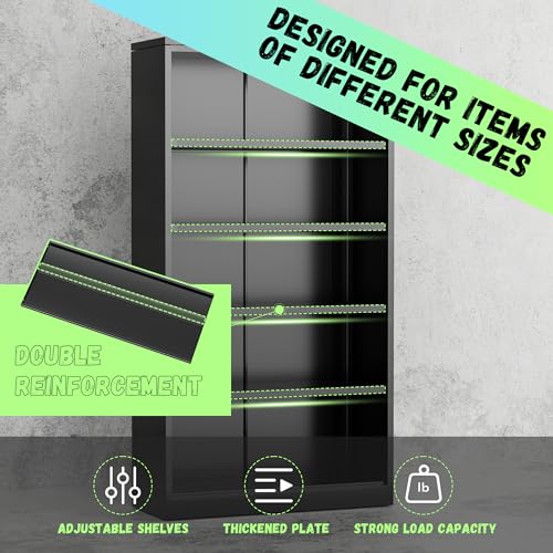 72” Black Metal Storage Cabinet with Doors and Shelves J766944