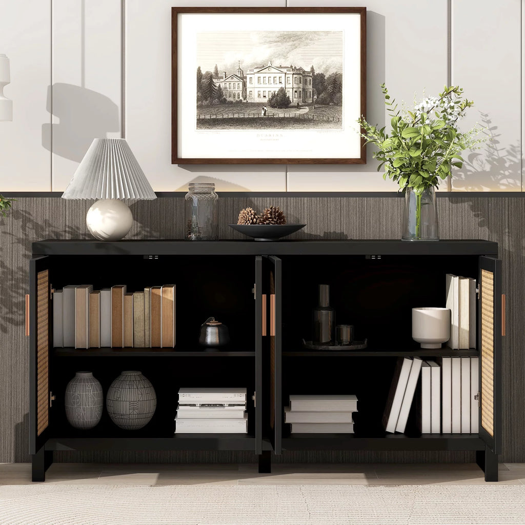 Modern TV Stand with Rattan Doors and Adjustable Shelves L468145
