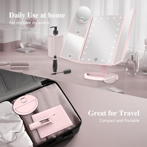 White Trifold Makeup Mirror with Lights L8825
