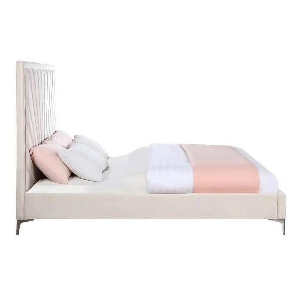 Beige Velvet Upholstered Eastern King Bed M620509