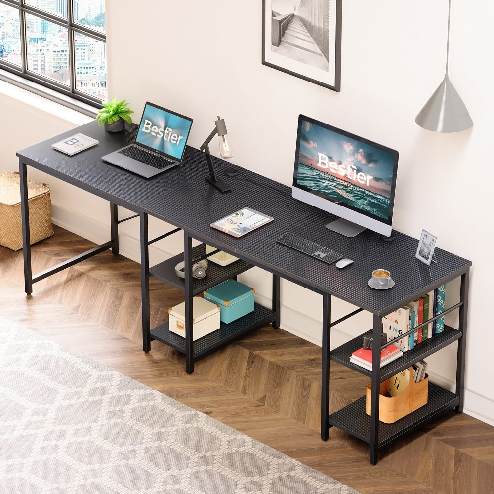 86.6 inch L-Shaped Reversible Computer Desk with Shelves V969