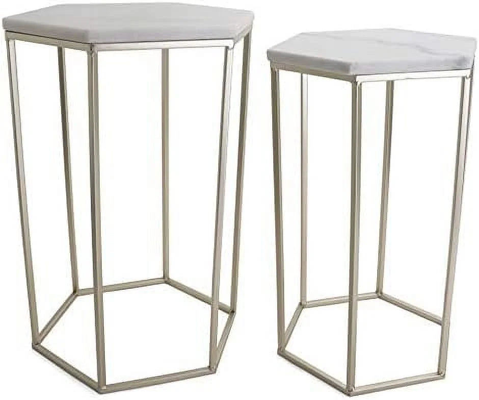 Hexagon End Table Set with Mirrored Tops R59282